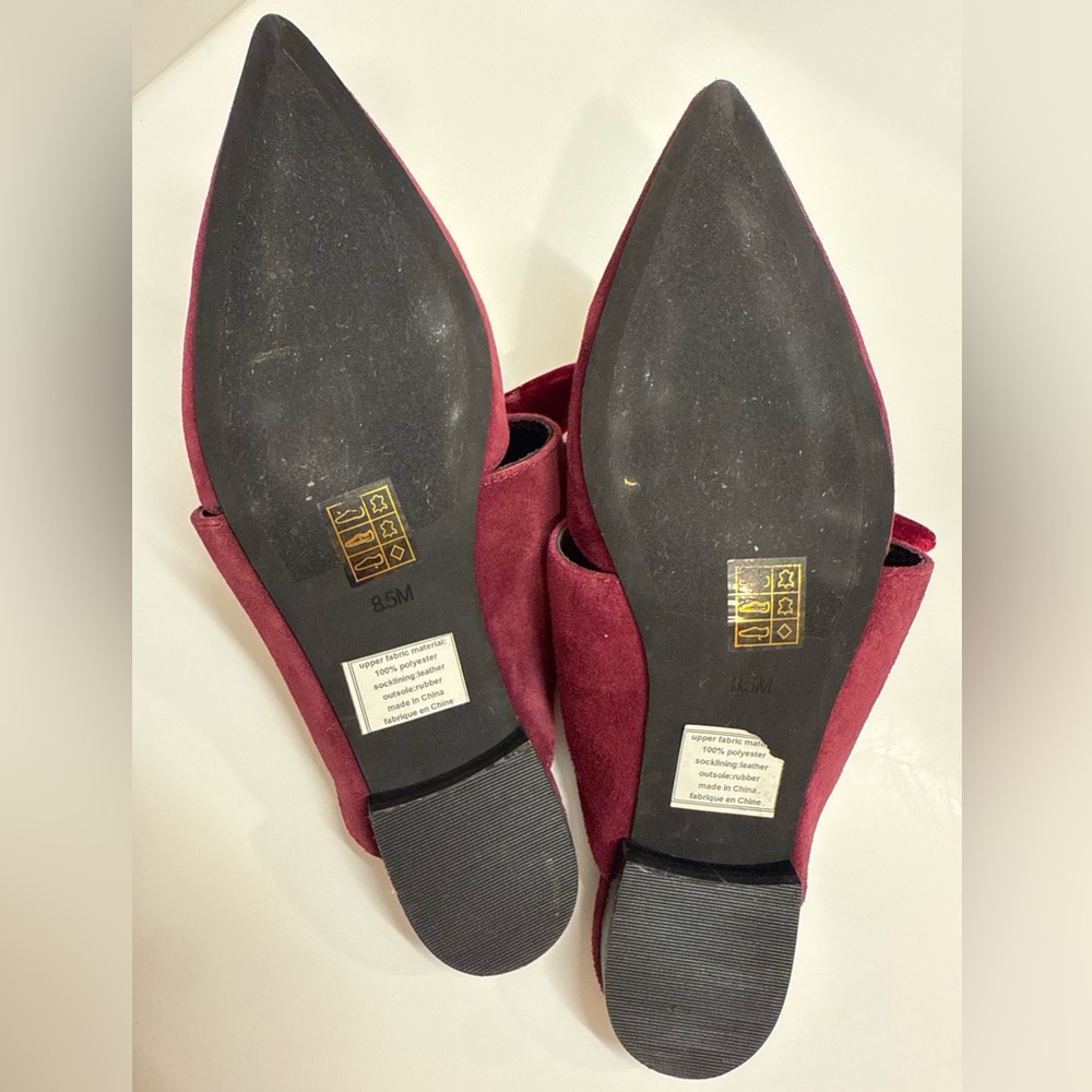 Jeffrey Campbell Charlin Bow Suede Mule Flat Sandals, Burgundy, Size‎ 8.5 - Picture 5 of 6